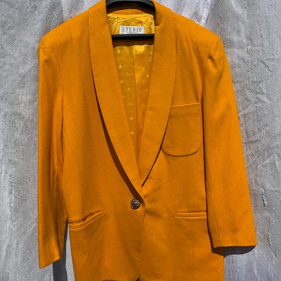 NWOT 80s Vintage Yellow Wool Studio Michelle Stuart Blazer Small Oversized - Picture 1 of 13